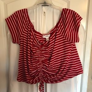 Plus size striped off the shoulder shirt